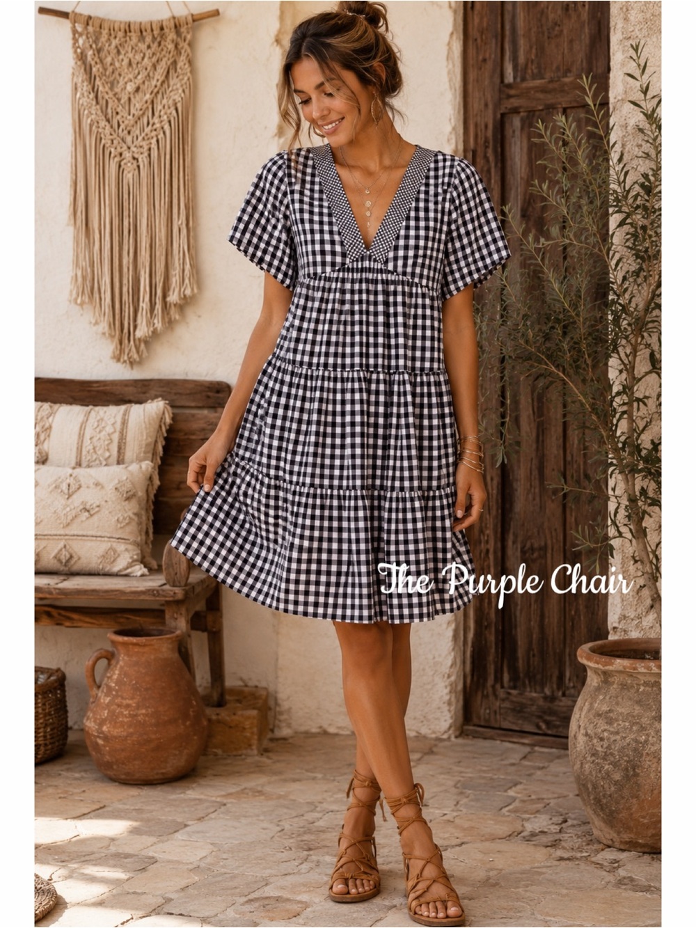 11•1•Tyhlo ANTHROPOLOGIE NWT Navy/White Gingham Dress XS